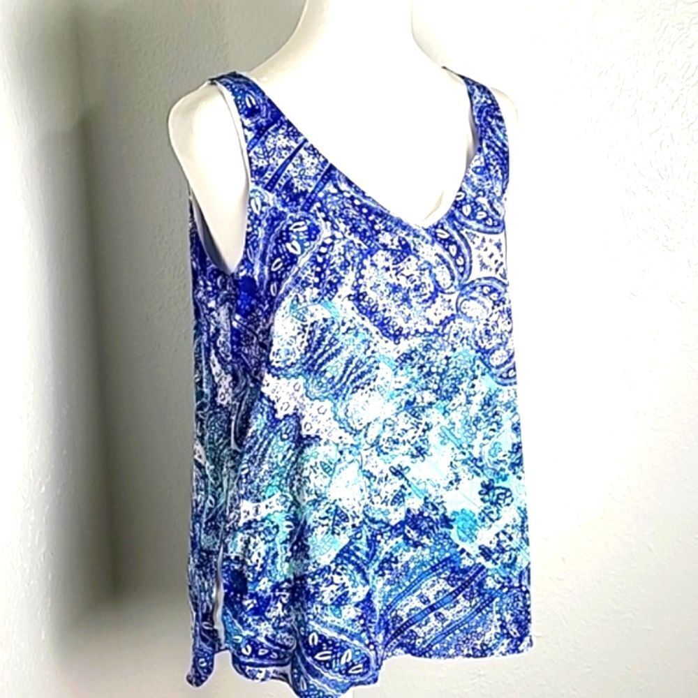 Violet & Claire Blue & White Sleeveless Layered High-Low Blouse,Size Small, NWOT